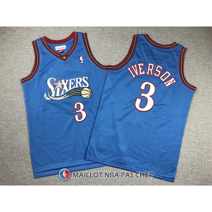 Maillot Enfant Philadelphia 76ers Allen Iverson NO 3 Mitchell & Ness 1999-00 Bleu